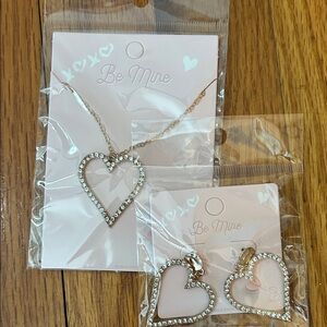 Be Mine Gold Heart Necklace and earrings with Crystal Details